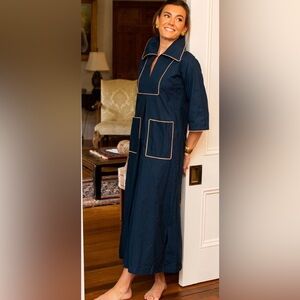 House of MBR Navy Blue Dress with Tan Accents